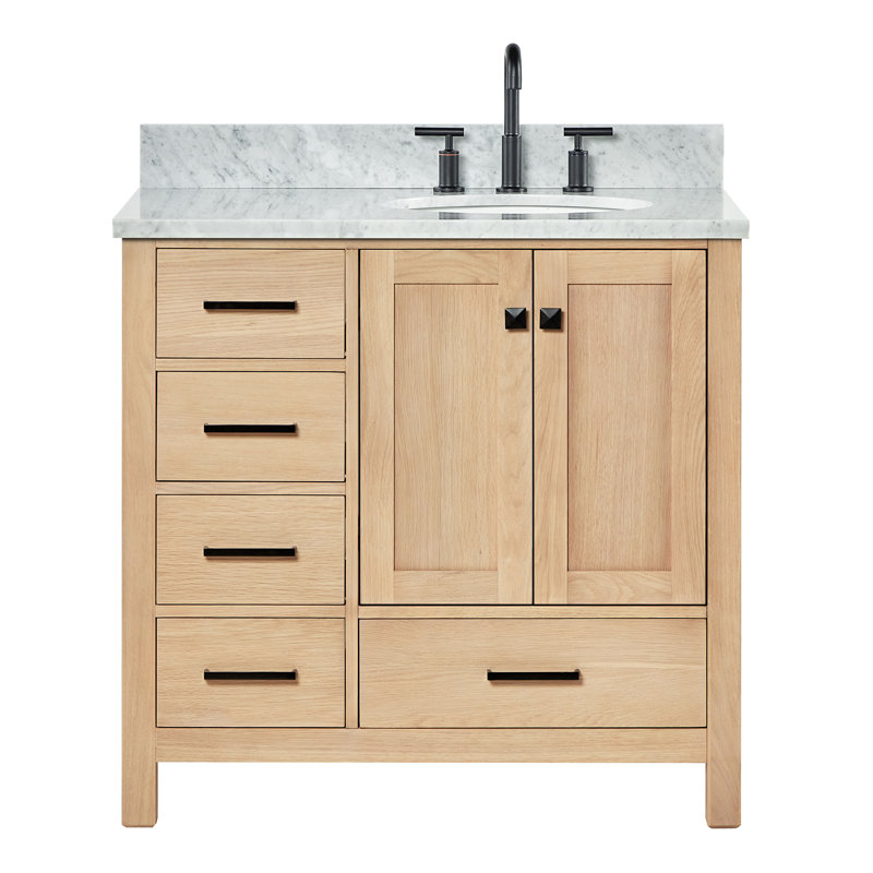 Flynt 37'' Single Bathroom Vanity with Carrara Marble Top, Oak