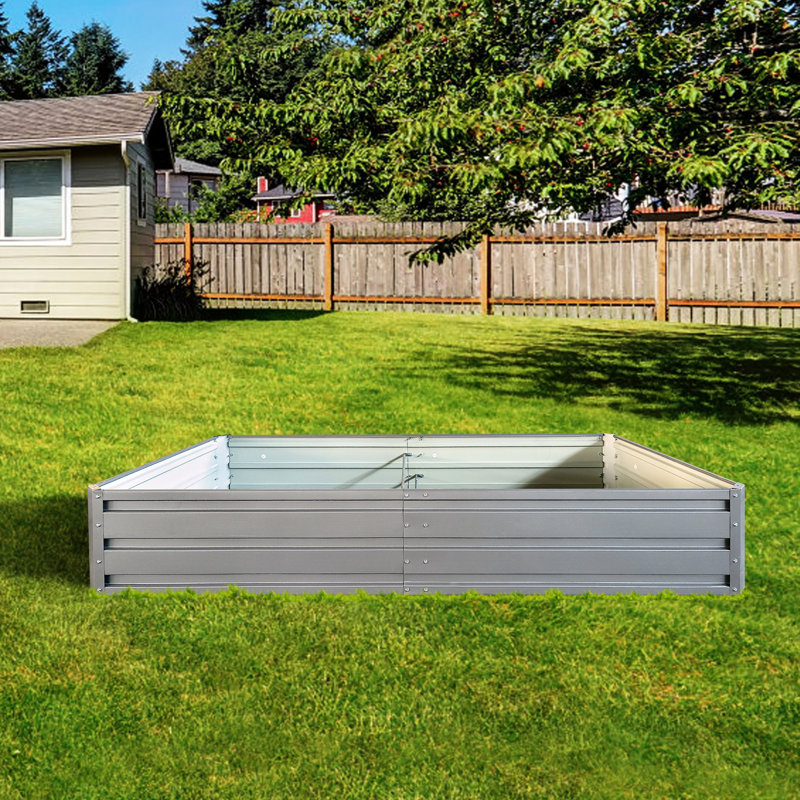Lit de jardin en métal, 6 x 3 x 1 pi, gris - Boîte à fleurs d'extérieur pour un jardin spacieux