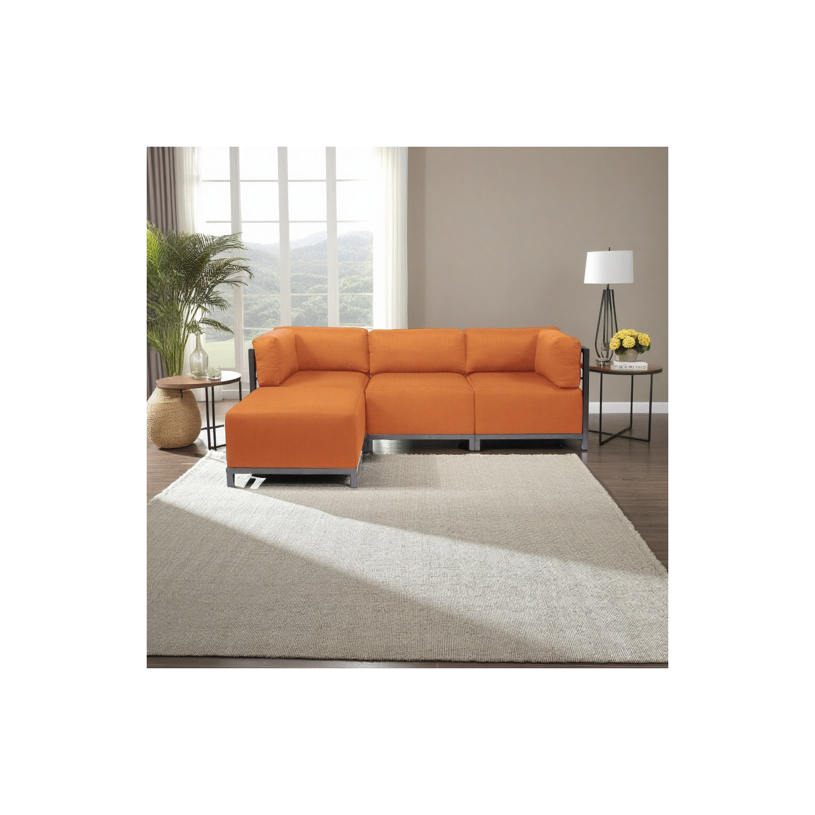 Olen 95.5'' Wide L-Shaped Steel Patio Sectional with Cushions, Titanium, Canyon Orange Sunbrella