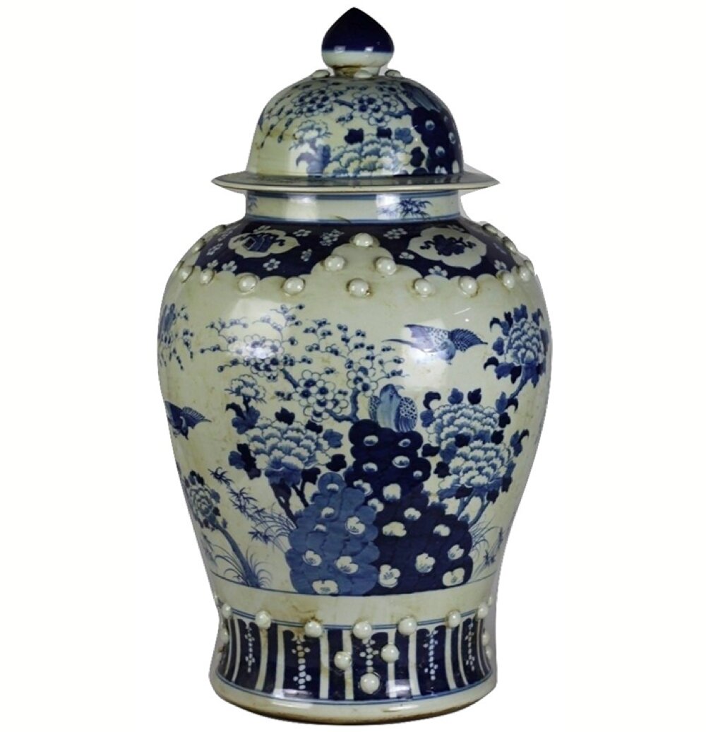 The Enchanted Home Blue And White 26'' Porcelain China Jar | Wayfair