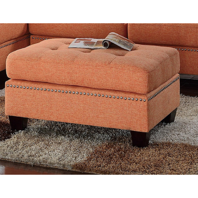 Modern Citrus Color 3Pcs Sectional Living Room Furniture Reversible Chaise Sofa And Ottoman Tufted Polyfiber Linen Like Fabric Cushion Couch Pillows