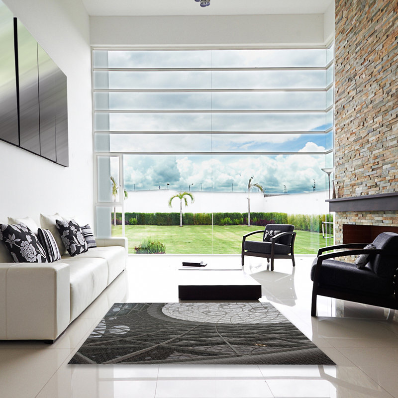 Tapis gris tissé à la machine, Carré 5 pi