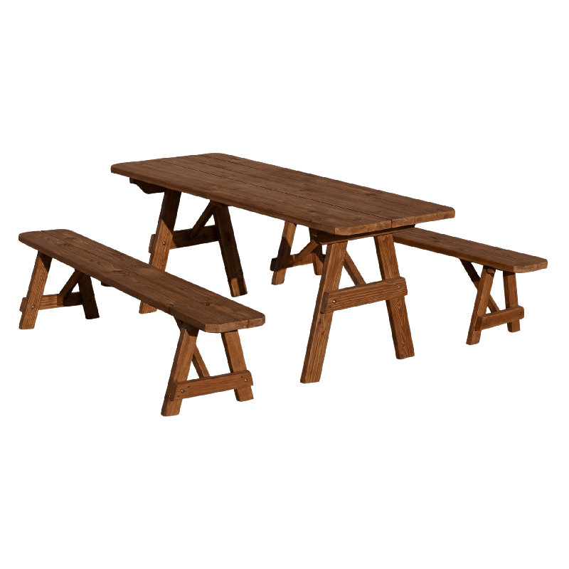  Table en cèdre rouge 8 pi 8 po avec 4-4 bancs, teinte champignon, Teinte champignon, 8 pieds avec 4 bancs