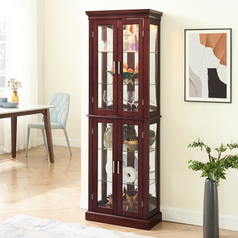 Vitrine en merisier avec étagères réglables et éclairage intégré, style transitionnel - Merisier, 178 cm de hauteur