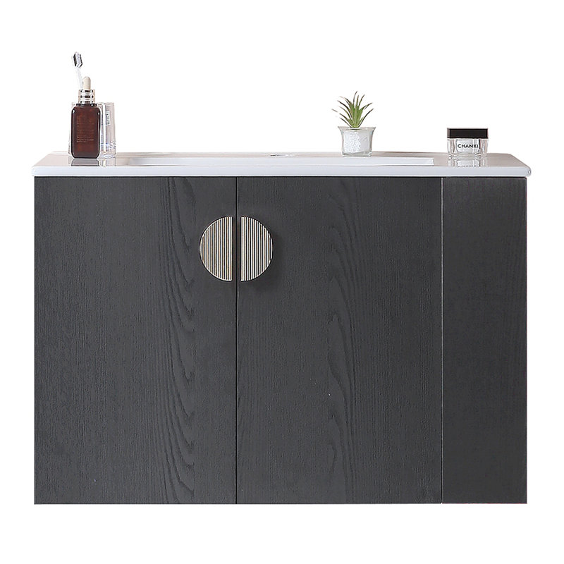 Ensemble de meuble-lavabo avec lavabo et deux portes, Noir