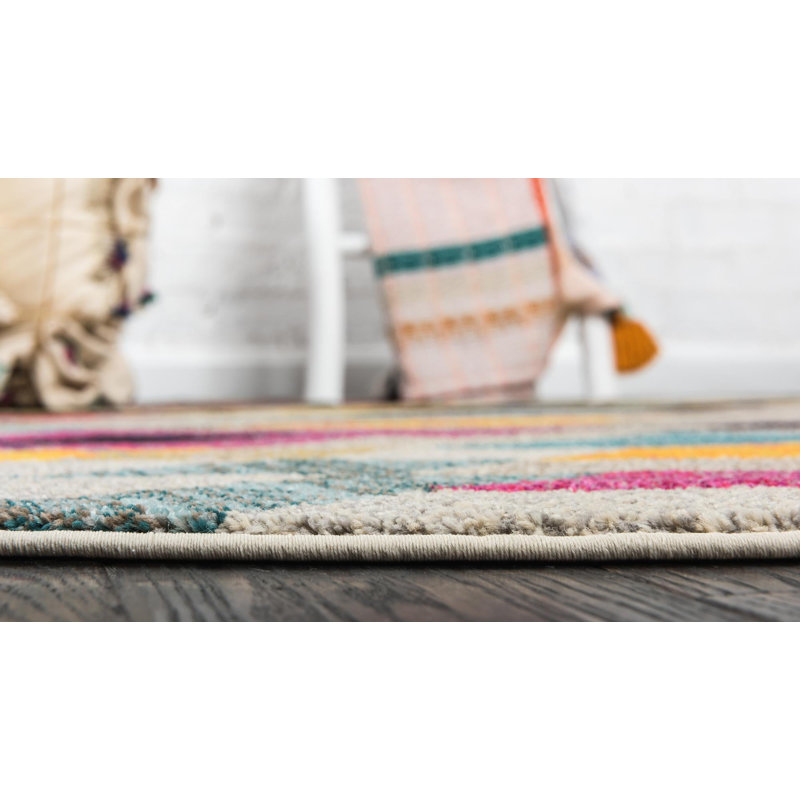 Lonniet Washable Geometric Indoor Rug, Round 3'3"