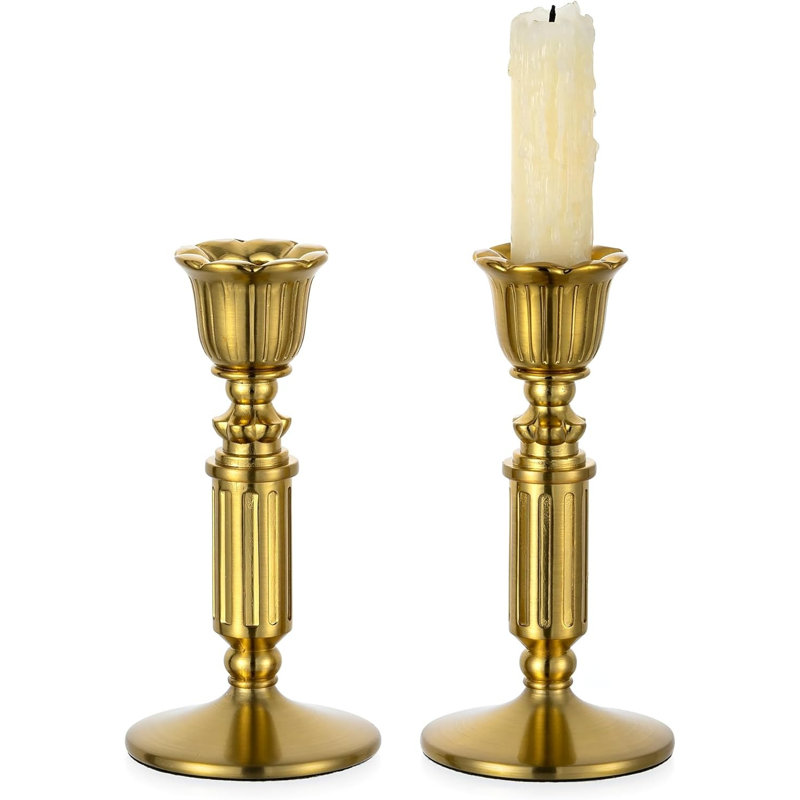 5.5" Gold Brass Taper Candle Holders Set Of 2