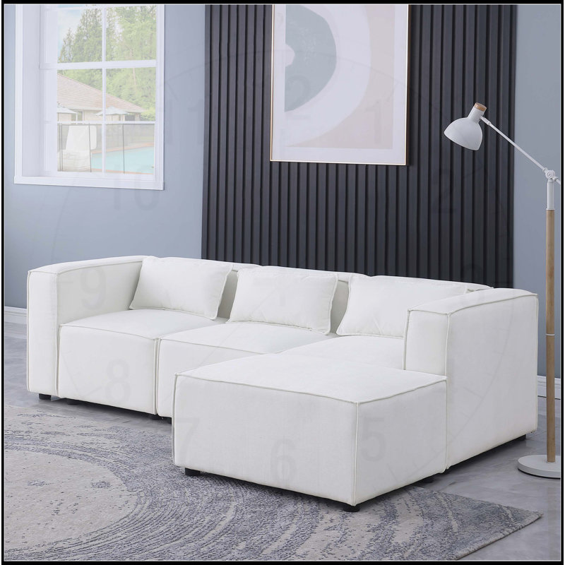Canapé modulaire polyvalent à assise et dossier moelleux, H 26,4 po x l 80,5 po x P 33,5 po, 4