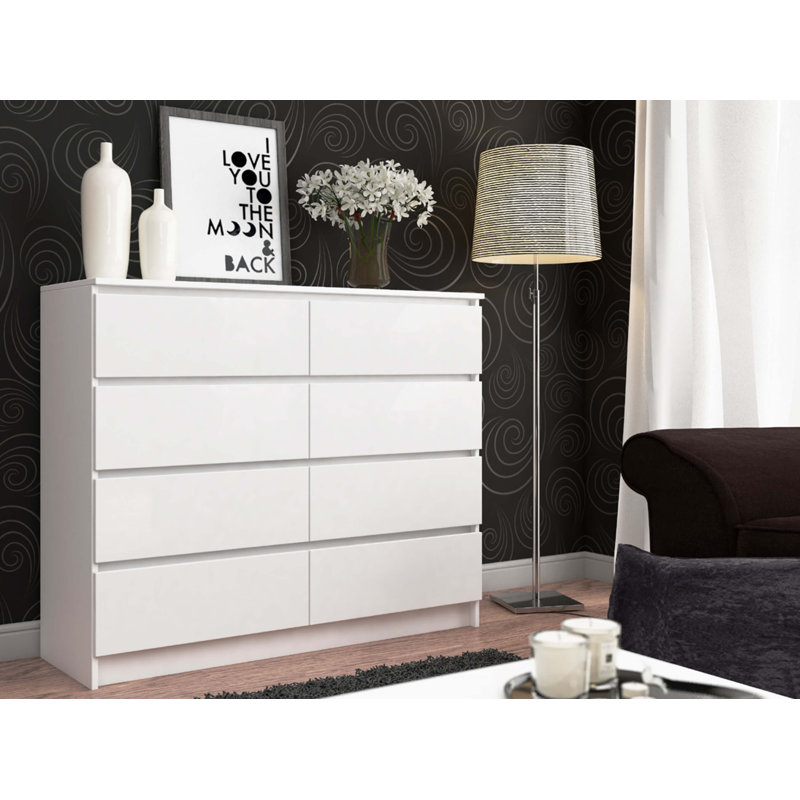 Alessio 8 Drawer 120Cm W Double Dresser, White