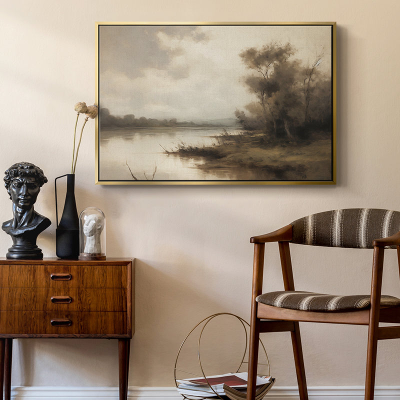 Paysage rétro - VI - Toile tendue avec châssis, Toile avec cadre flottant or, H 27 po x l 41 po x P 2 po
