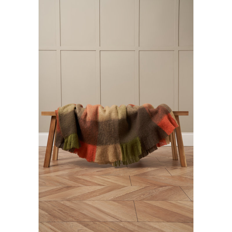 Brambly Cottage Throw, Green/Orange/Brown Block Print