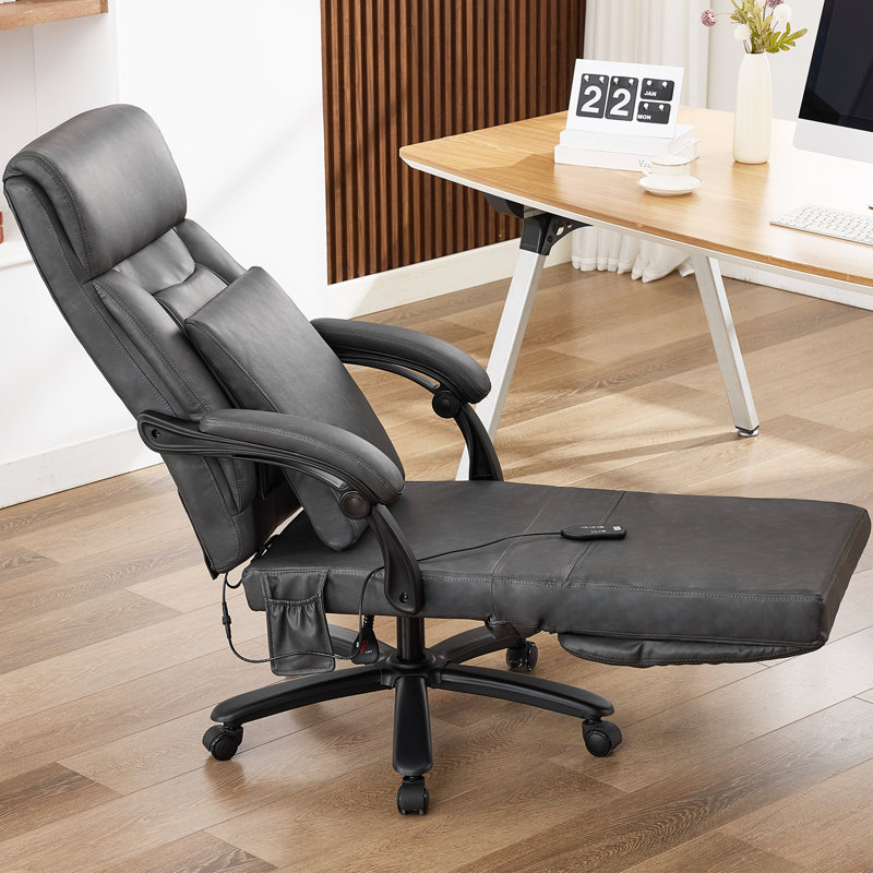 Fauteuil de direction inclinable à massage avec capacité de 500 lb, fauteuil de bureau ergonomique en similicuir à haut dossier avec dossier et repose-pieds réglables