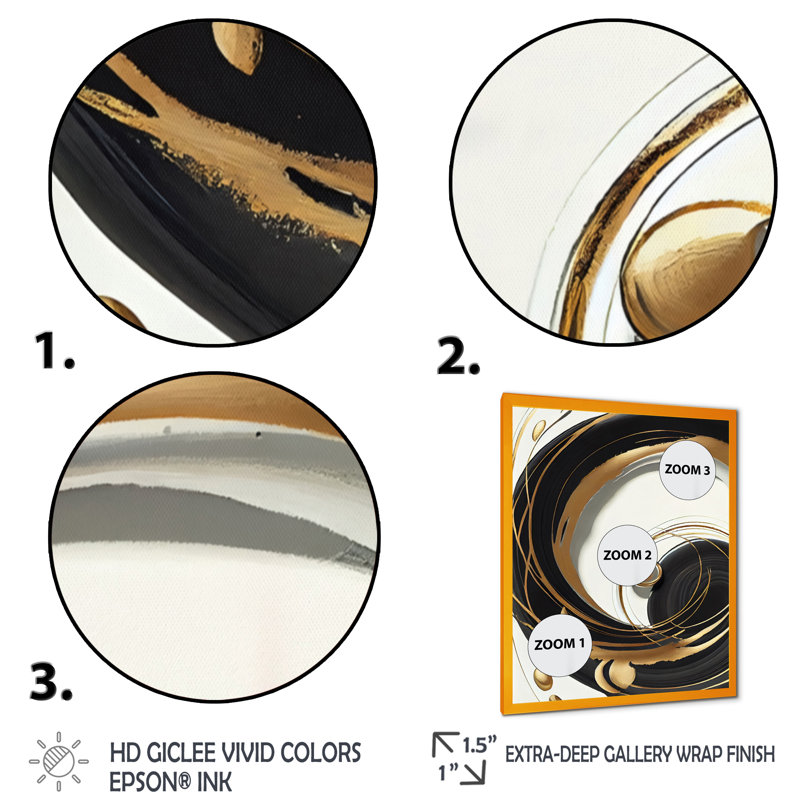 Gold Glamour Circle II - peinture sur toile, Impression dorée sur toile encadrée, H 32 po x l 16 po x P 1 po