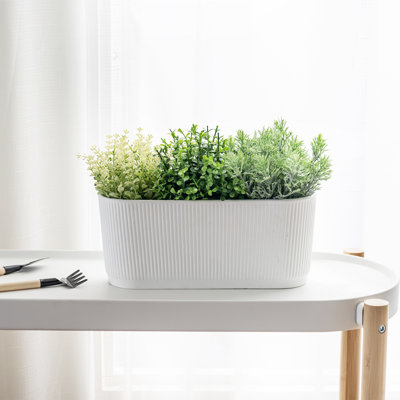 3-Slot Indoor Rectangular Ceramic Flower Pot Planter