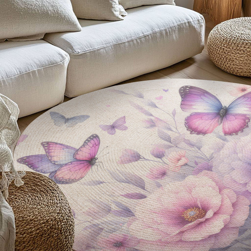 Tapis tressé Winged Blossoms, Rond 5 pi