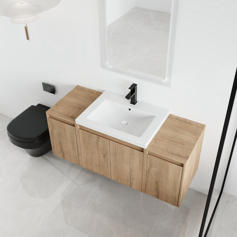 Meuble-lavabo mural 48 po avec plateau en résine Vowar, 48"