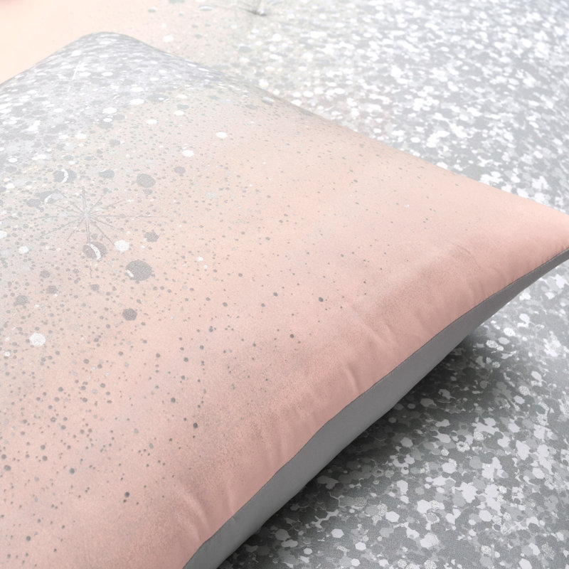 Édredon en microfibre 2 pièces , Rosé / gris, Édredon double / grand + 2 taies décoratives + 2