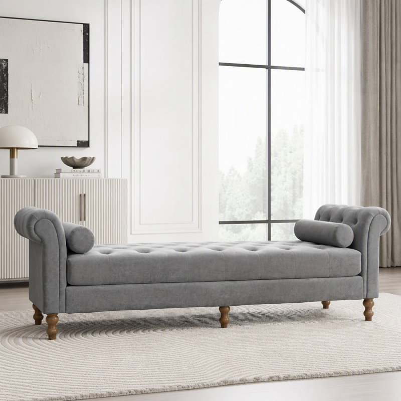 Banc rembourré avec accoudoirs et 2 traversins, Grey Chenille
