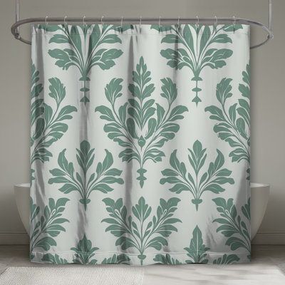 Green Leafy Damask Shower Curtains Extra Long
