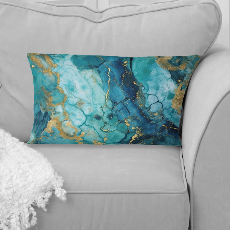 Turquoise, luxe, abstrait, fluide, art VII - coussin décoratif imprimé abstrait