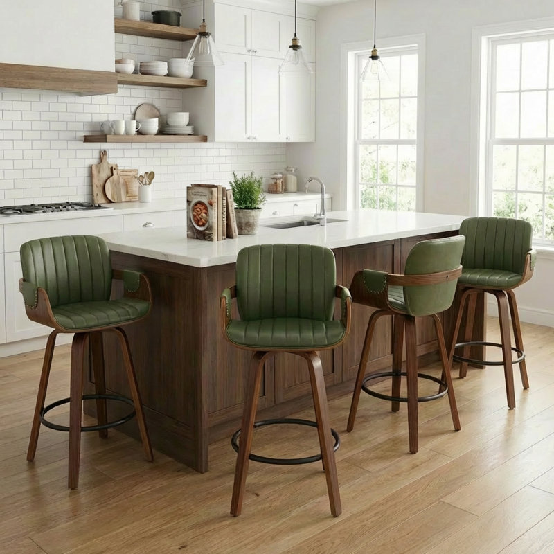 Youngstown Upholstered Swivel Counter Stool With Wood Frame, Green