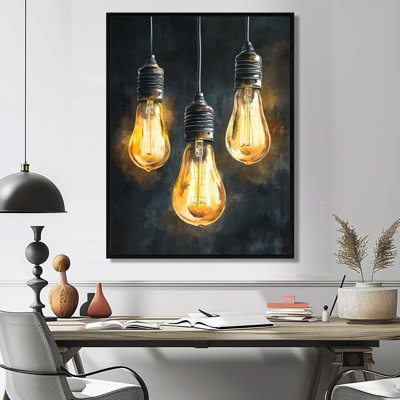 Art mural avec ampoule Edison, toile d'éclairage industriel, trio d'ampoules industrielles