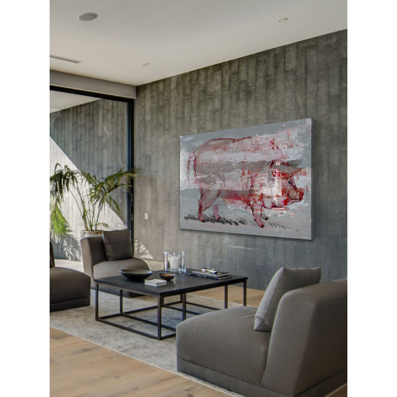 Red Pig by Parvez Taj - Wrapped Canvas Painting, 30cm H x 45cm W x 3.81cm D