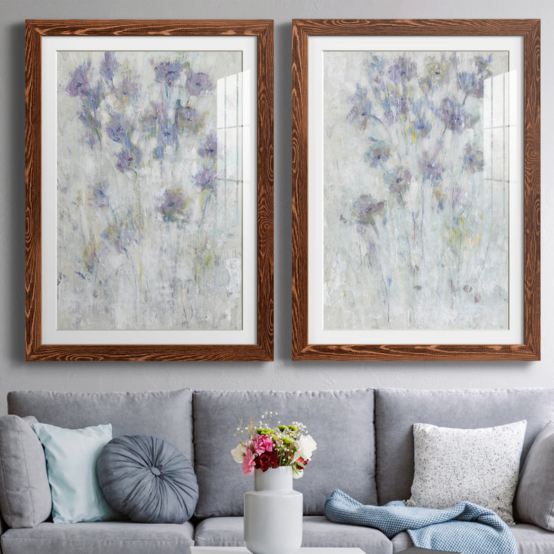 Lavande florale Fresco I encadré mat - prêt à accrocher, Érable encadré, H 37,5 po x l 55 po x P 1 po