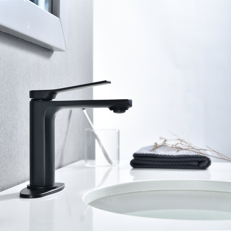 Single Hole Faucet Single-handle Bathroom Faucet with Deck Plate Matte Black, Matte Black