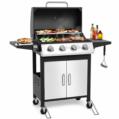 Barbecue au propane à 4 brûleurs - 40 000 BTU, 494 pieds carrés Surface de cuisson, table d'appoint pliable, roues tout-terrain, thermomètre intégré