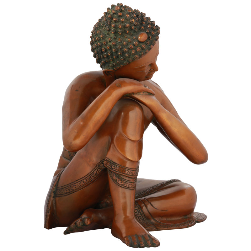 Bouddha pensif en laiton, Brun / noir