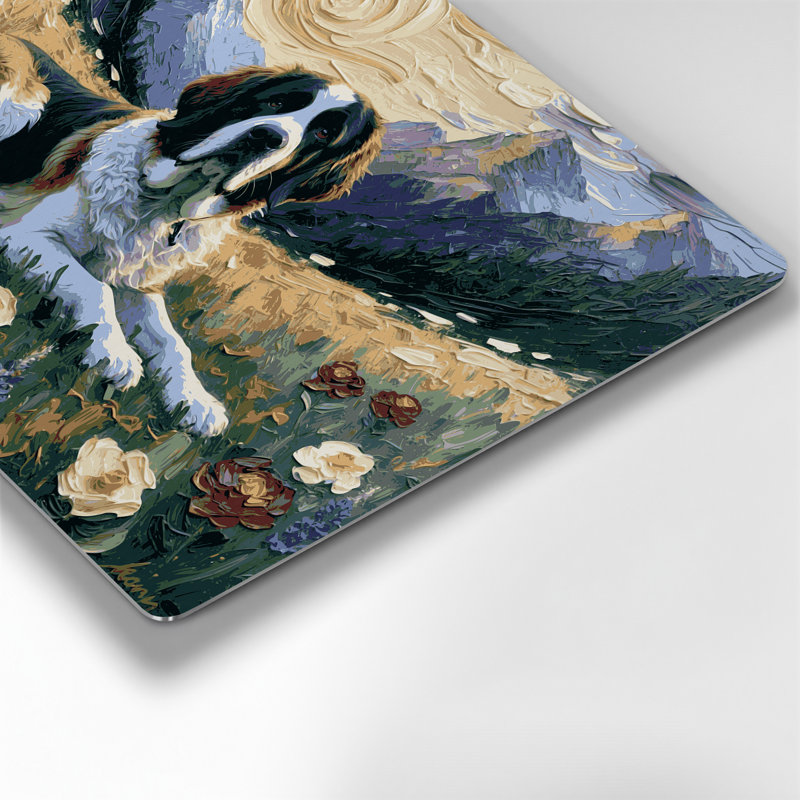 «Dogs Saint Bernard», art mural en métal bleu, H 11 po x l 14 po