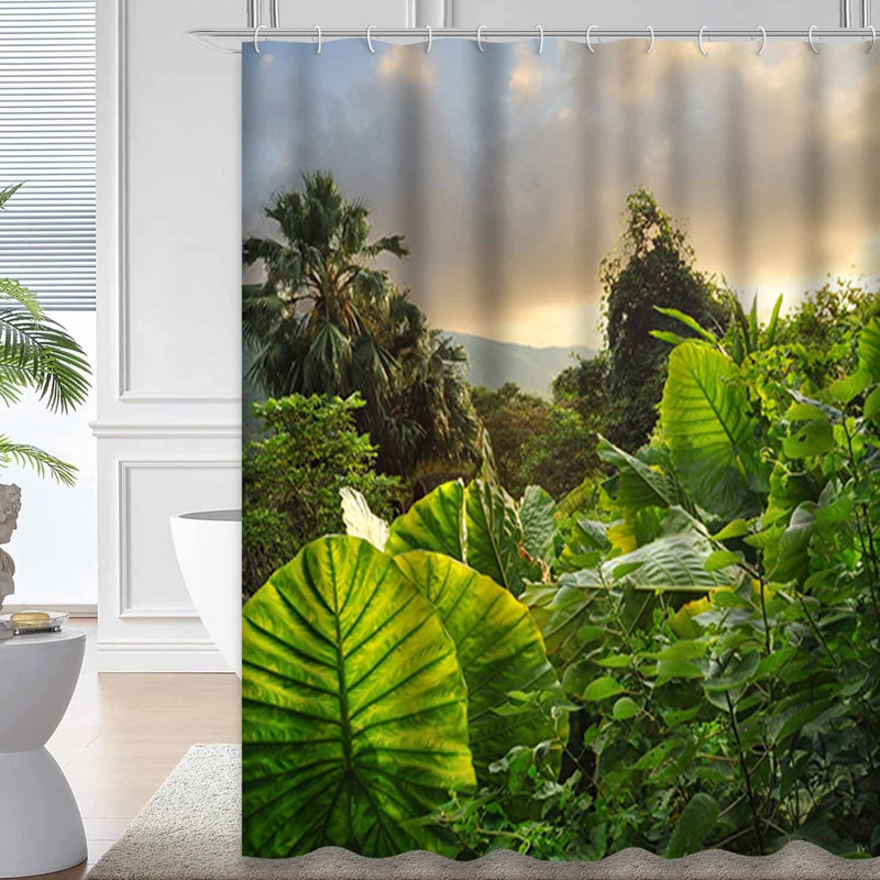 Rideau de douche avec 12 crochets Jungle Garden Foliage, L 72 po x l 72 po