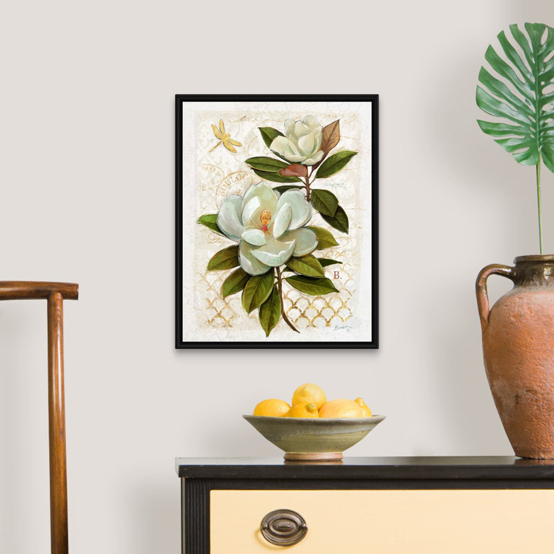 «Heirloom Magnolia» sur toile grise, H 16 po x l 20 po x P 1,75 po, Cadre noir