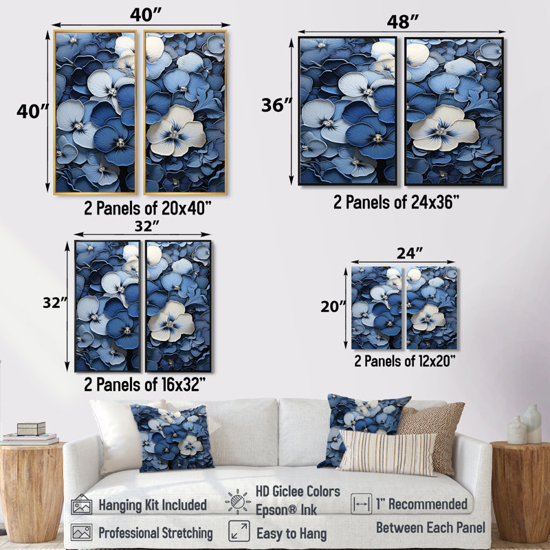 Blue Blue Pansies In The Shadows I - impressions sur toile bleues, H 36 po x l 48 po, Toile tendue, Ne s’applique pas