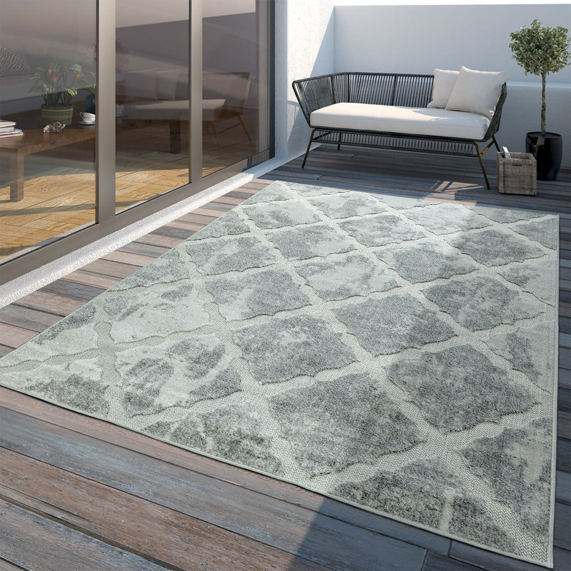 Tapis intérieur / extérieur gris clair en polypropylène tissé à la machine Rectangle Chiquet, Rectangle 5 pi 3 po x 7 pi 7 po