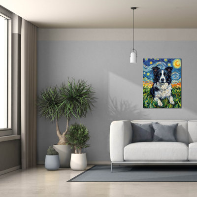«Border Collie Starry Night» par Rich Monet, art mural sur toile, 26 po x 34 po