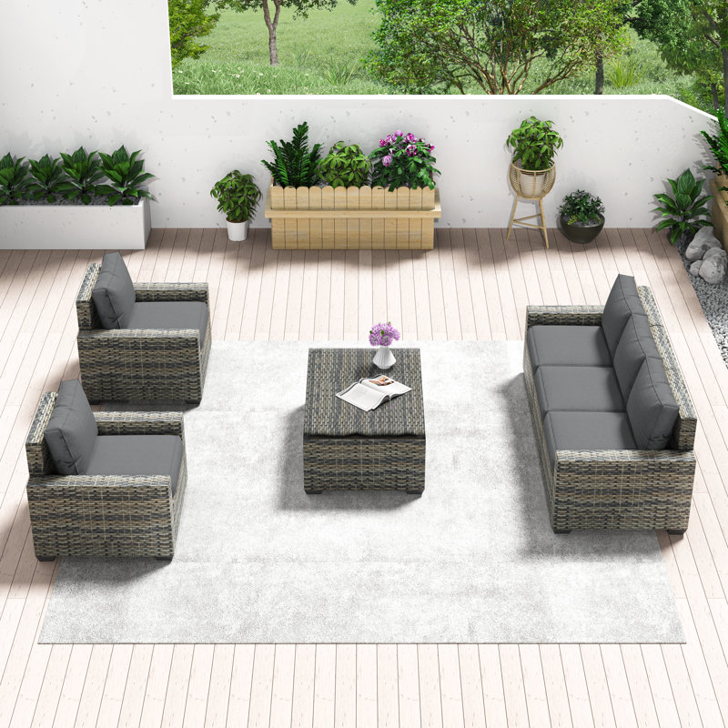 Ensemble de conversation en rotin avec coussins 4 pièces Mapleview, Gris foncé