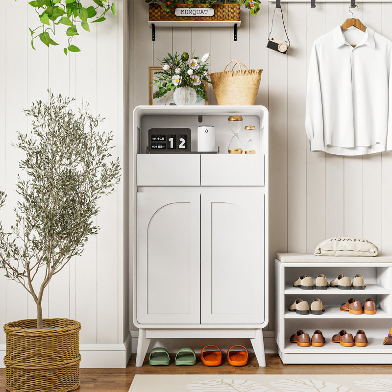 Armoire de rangement l 23,8 po avec portes et tiroirs, Blanc