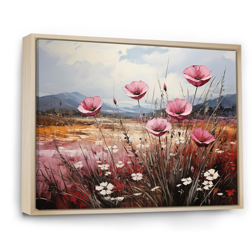 «Pink Crimson Flower Meadow Field» sur impression sur toile, Cadre naturel flottant, H 16 po x l 32 po x P 1 po