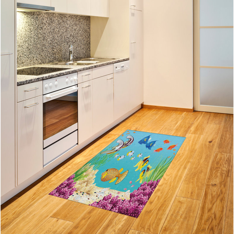 Tapis décoratif à poils longs en fibre de polyester à haute densité Fish, Rectangle 2 pi 7 po x 5 pi