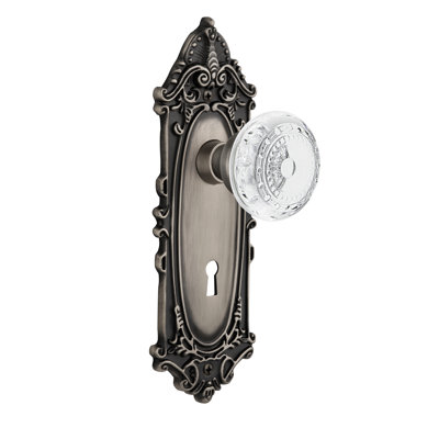 Bouton de porte de mortaise intérieure en cristal avec plaque longue victorian Meadows