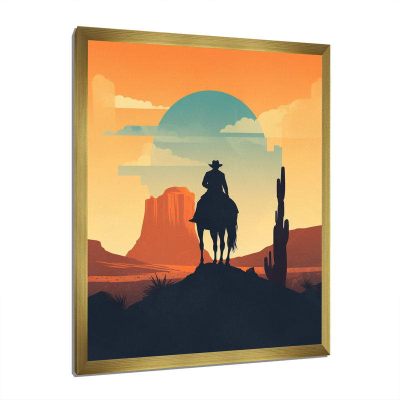 Impression sur toile Minimalistic Cowboy I, H 40 po x l 30 po x P 1,5 po, Cadre doré à coins fermés