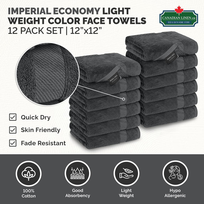 Ensemble de 12 débarbouillettes en coton Imperial, Gris foncé