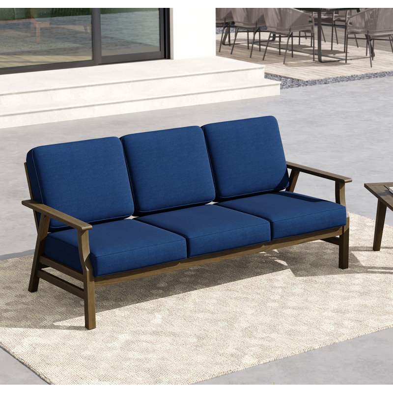 Patio Outdoor Sofa with Cushions, Brown, Navy