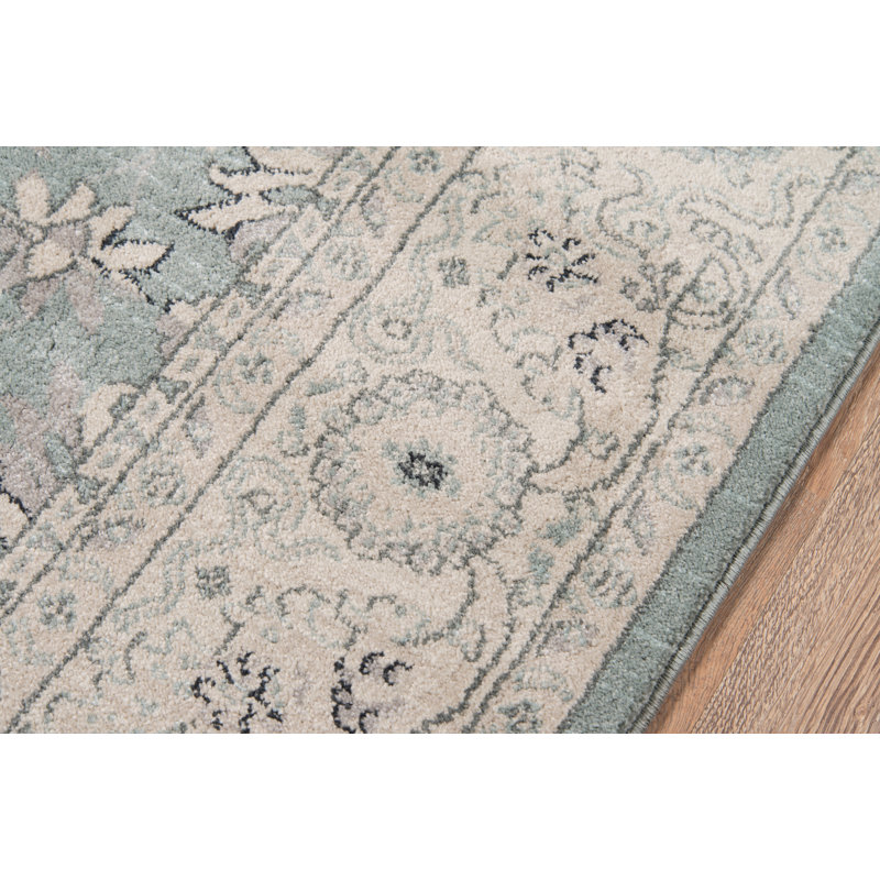 Tapis bleu tissé à la machine Aradia, Rectangle 2 pi x 3 pi