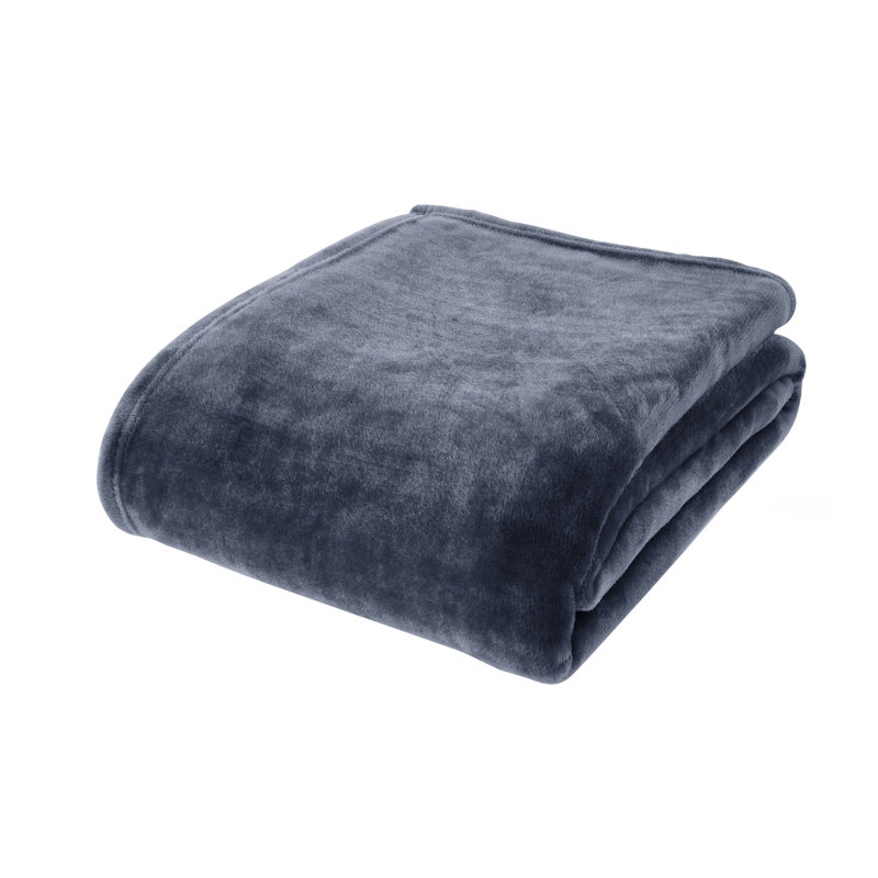 Raschel Velvet Touch Blanket Throw, 200cm x 240cm, Navy Blue