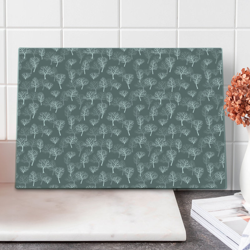 Ambesonne Forest Cutting Board Large Size Winter Eco Deciduous Trees Dimgray White