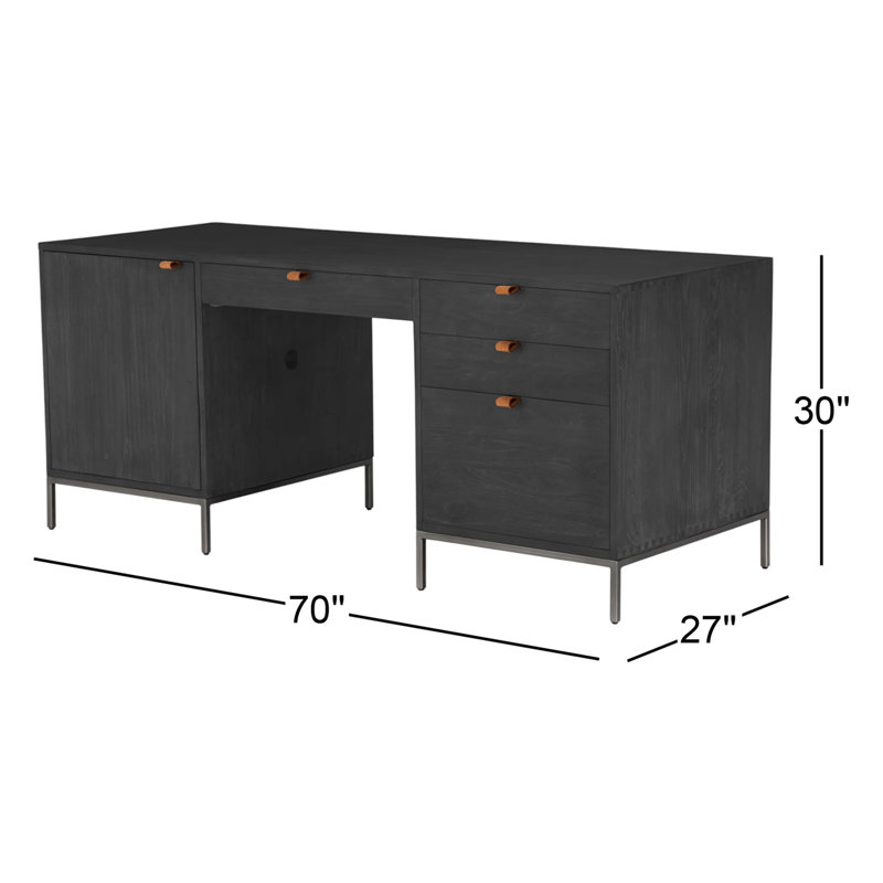 Trey Solid Wood Executive Desk, Black Wash Poplar