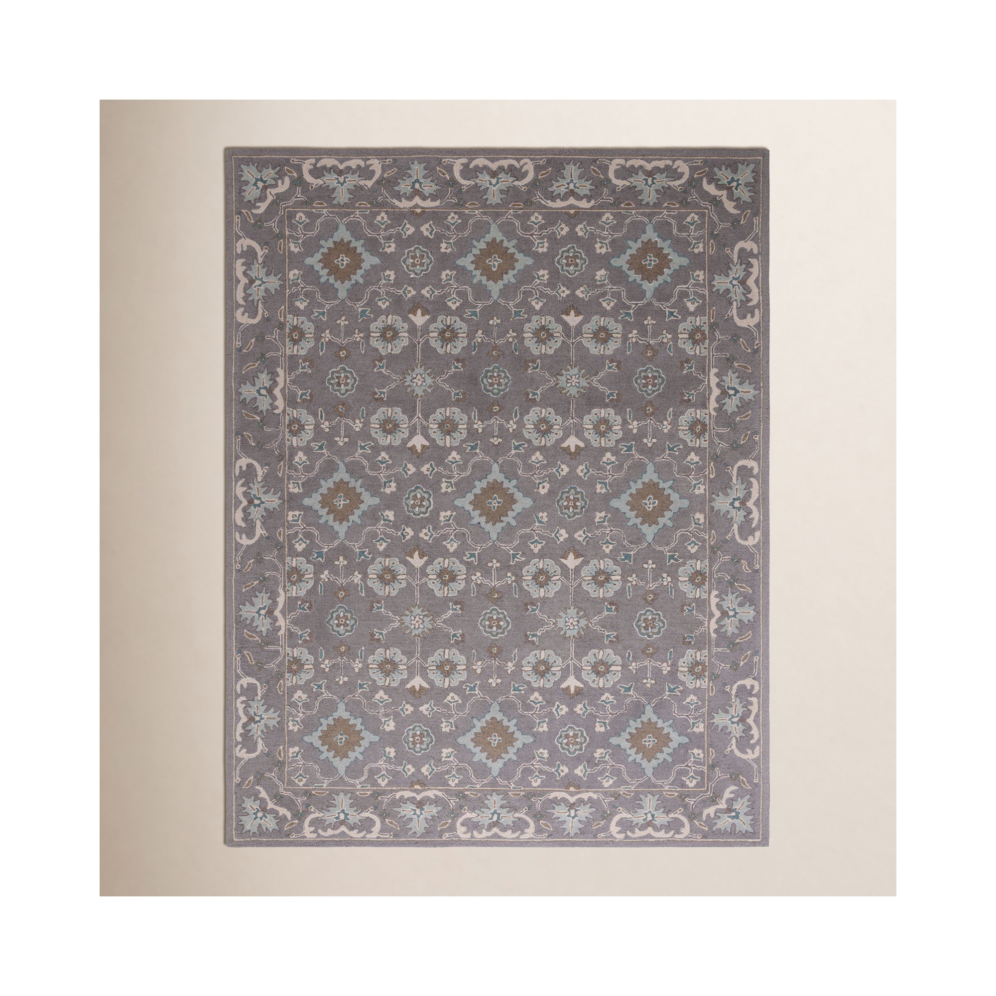Tansy Handmade Wool Gray/Beige/Blue Rug, Rectangle 4' x 6'